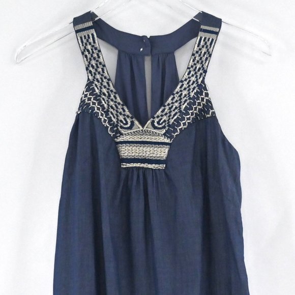 OLD NAVY Chambray Halter Embroidered Dress #AW13 - Picture 2 of 9